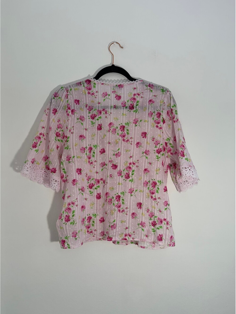 Nanette Lepore Floral Cotton Lace Trim Button Front Cottagecore Blouse Top Pink - Picture 3 of 7